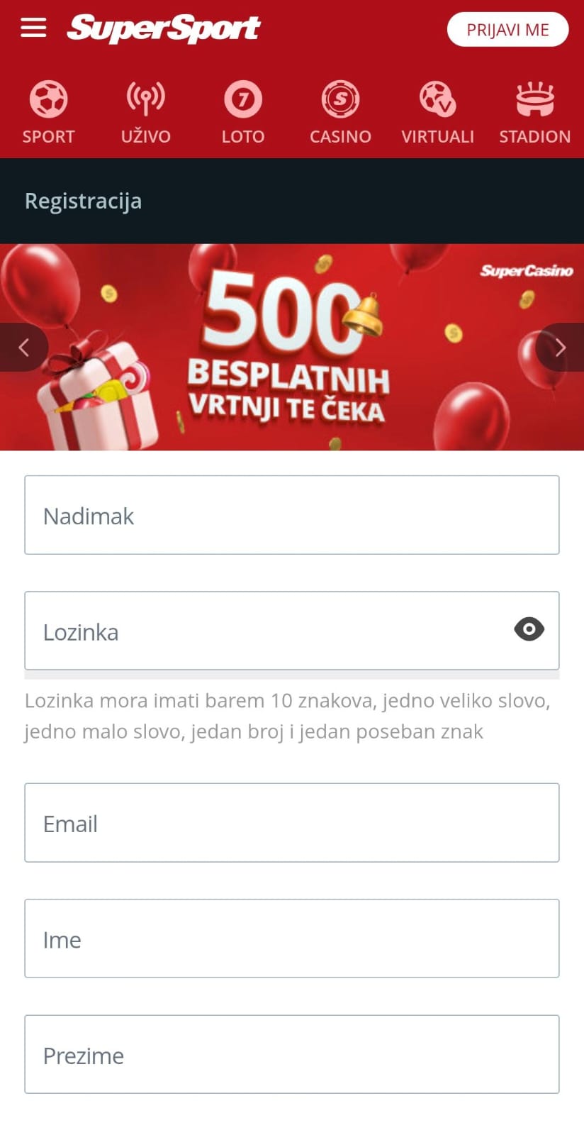 Registracija Supersport