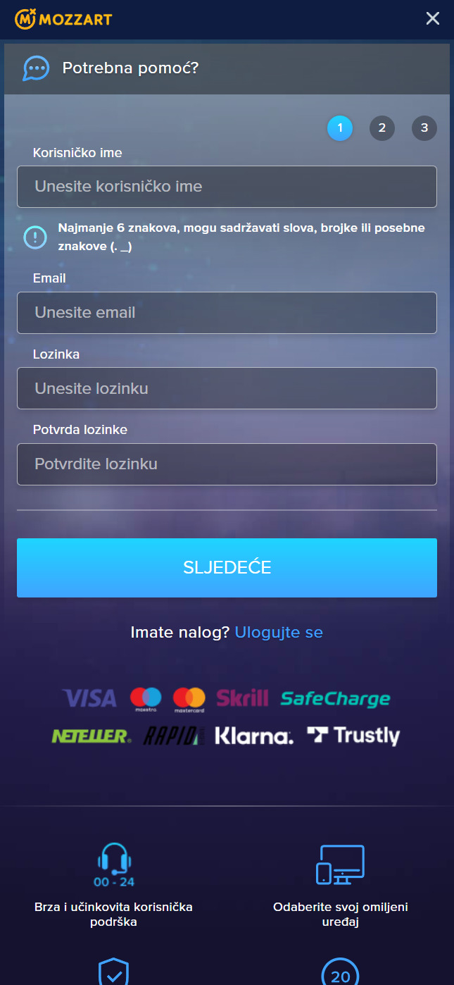 Mozzart registro móvil