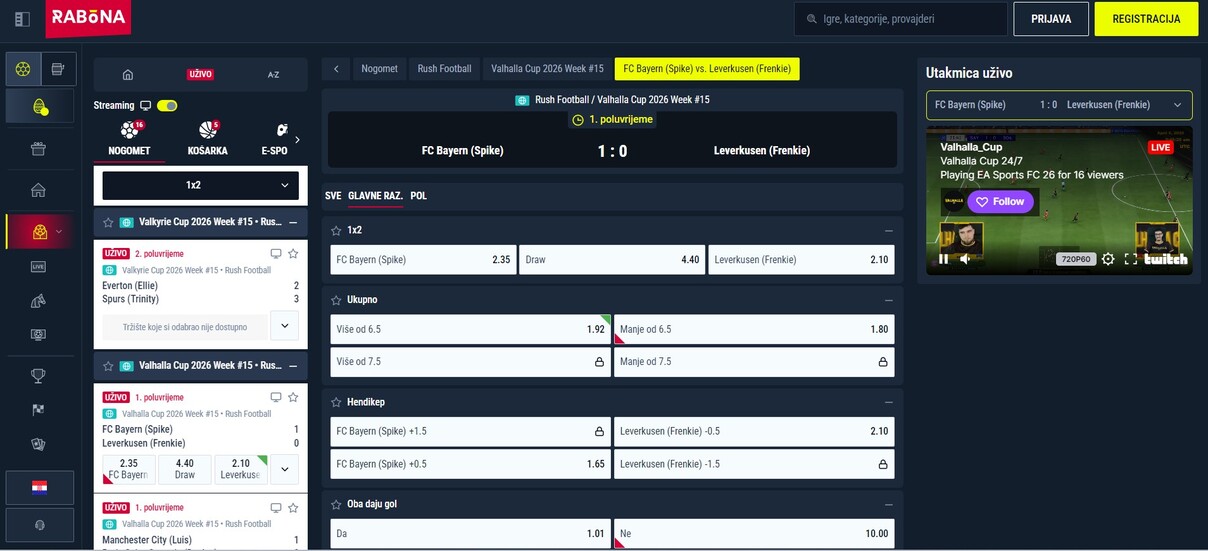 Rabona Hrvatska Kladenje uzivo pc