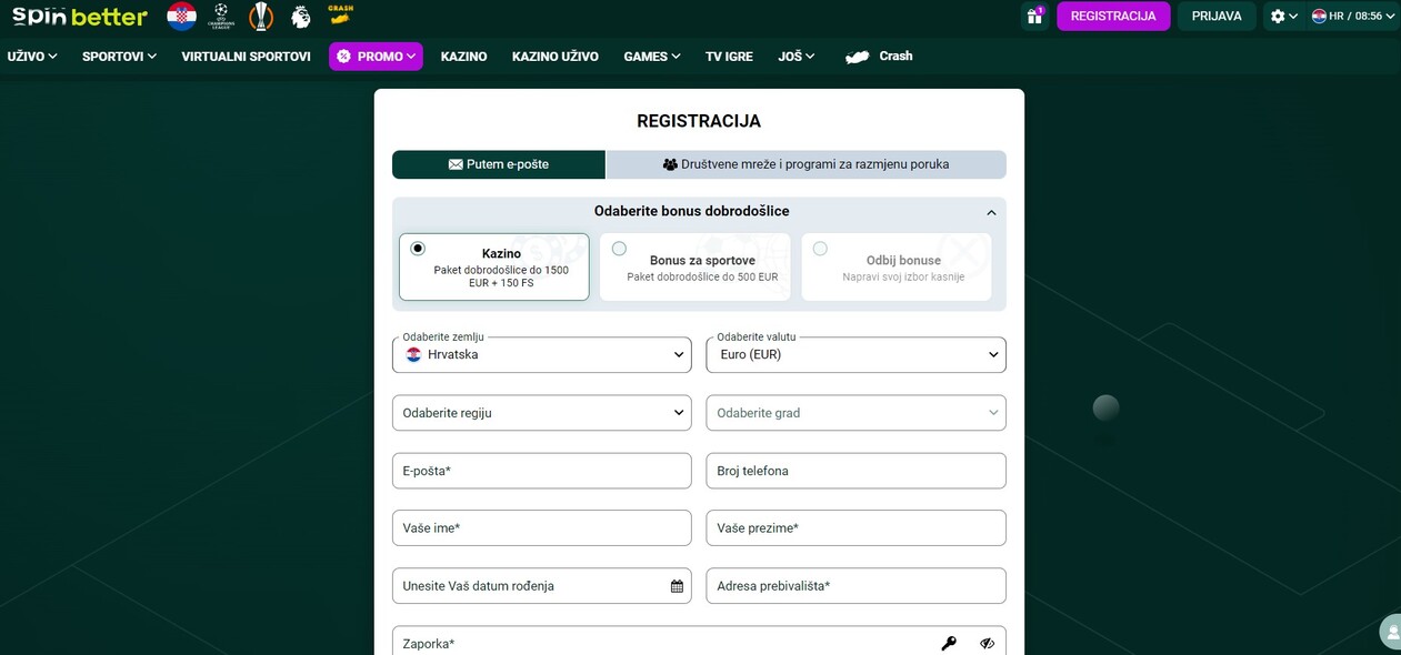 Spinbetter Hrvatska Registracija pc