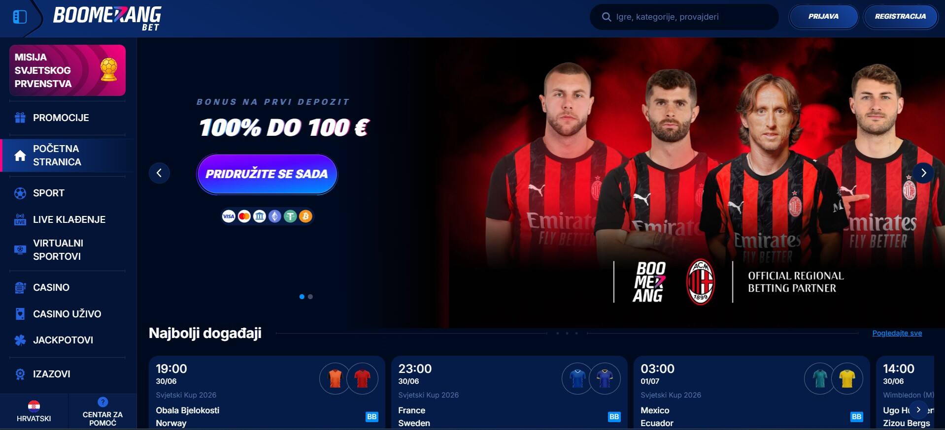 Boomerang Bet Početna stranica računalo