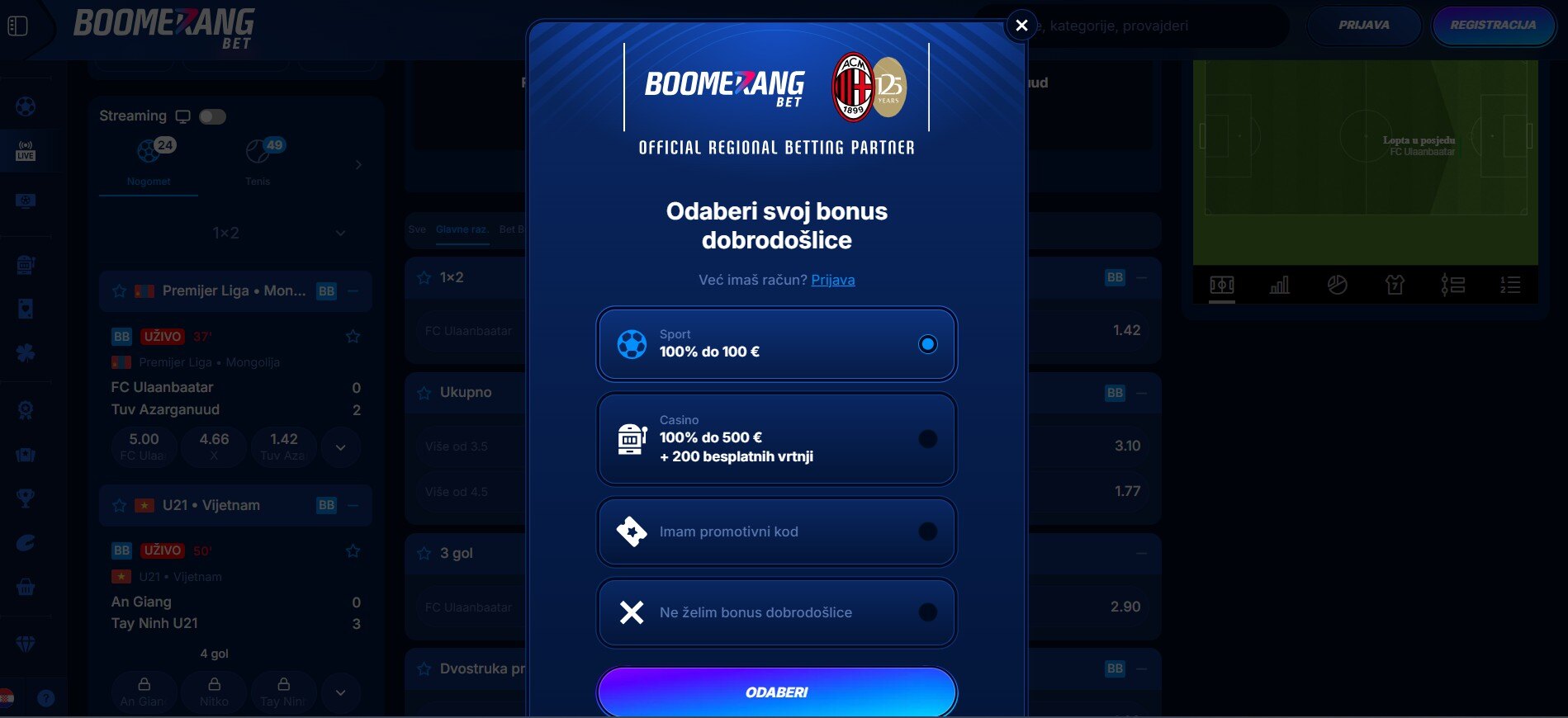 Boomerang Bet registracija računalo